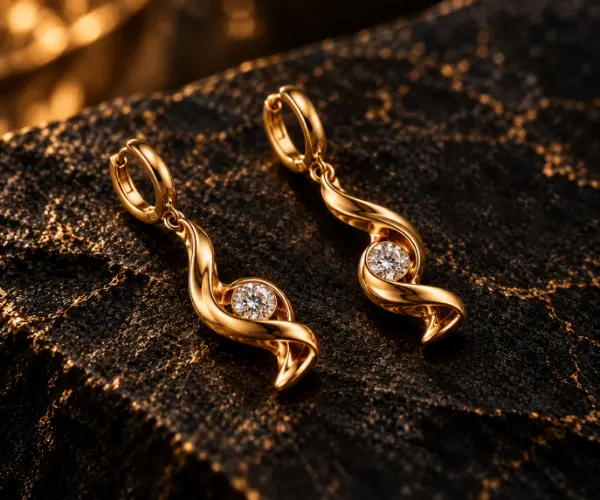 A pair of Fight to Play drop earrings, the line in gold
